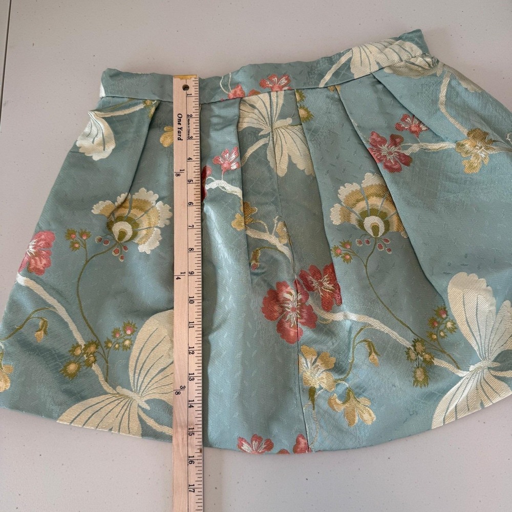 Vintage Floral Jacquard Mini Skirt M Sage Pleated Butterfly Romantic Cottagecore - Picture 10 of 11